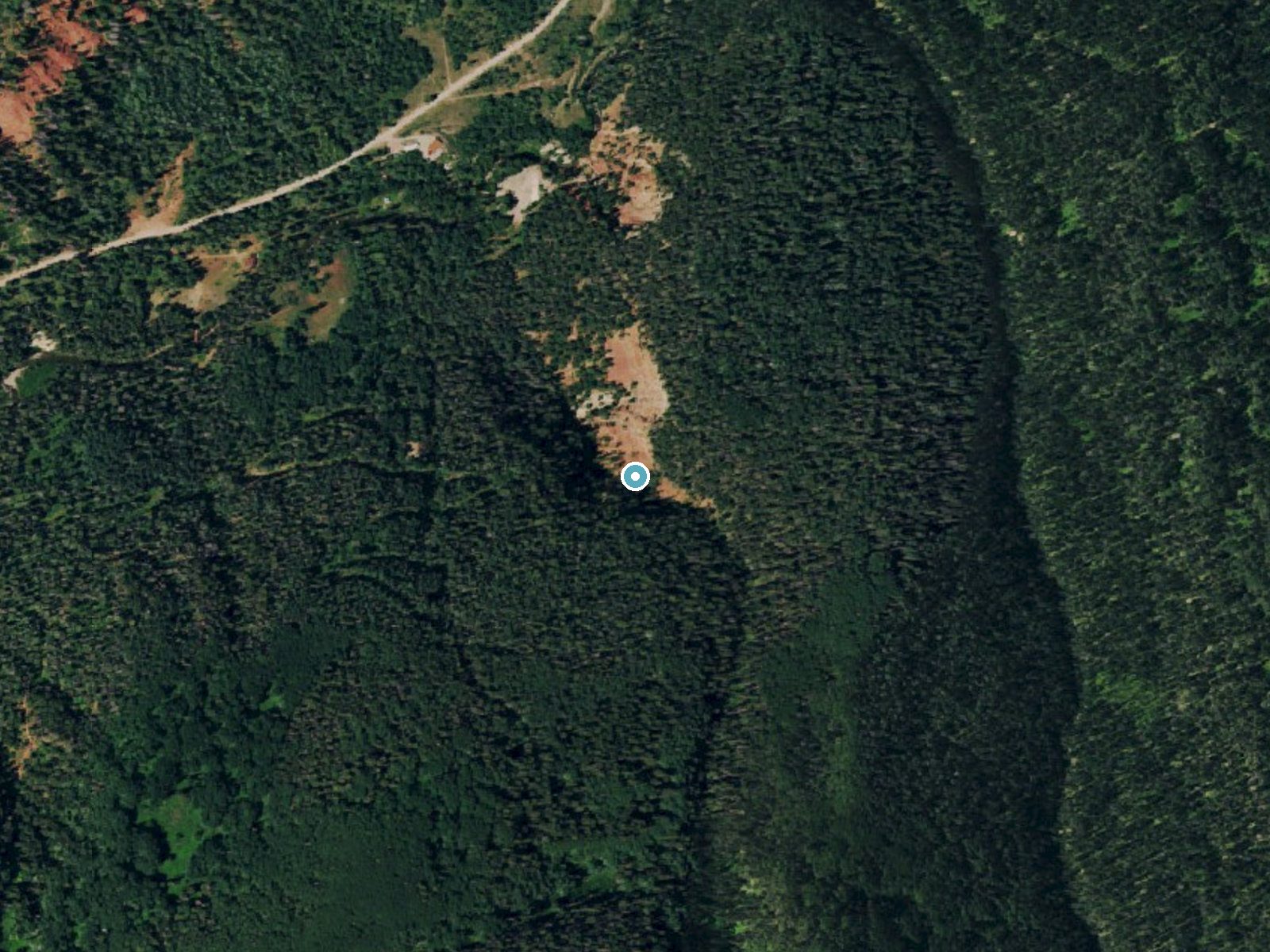 Aerial photo of the same ground around Eagle Falls near Rico, Colorado, for comparison with the lidar view