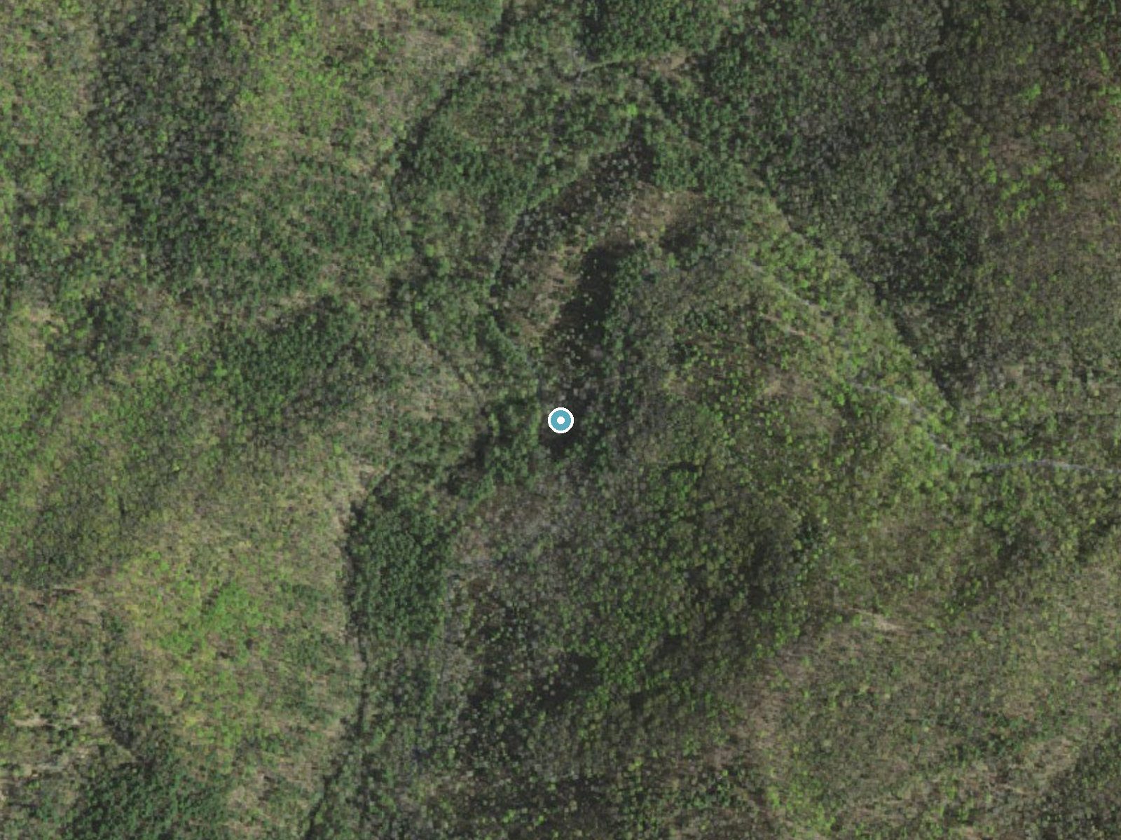 Aerial photo of the same ground around Statons Creek Falls near Buena Vista, Virginia, for comparison with the lidar view