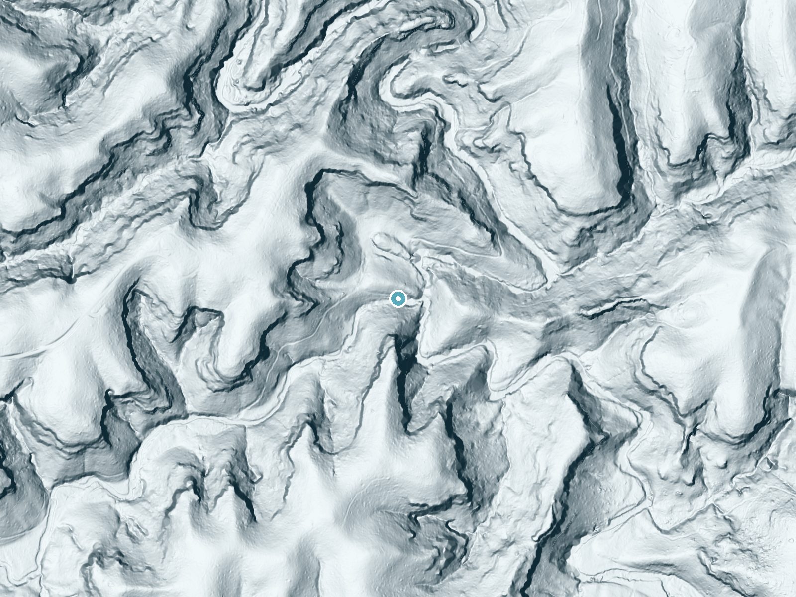 LiDAR bare-earth terrain around Rock Bridge Falls near Campton, Kentucky, showing about 105 feet of drop, a long cascade, facing northeast