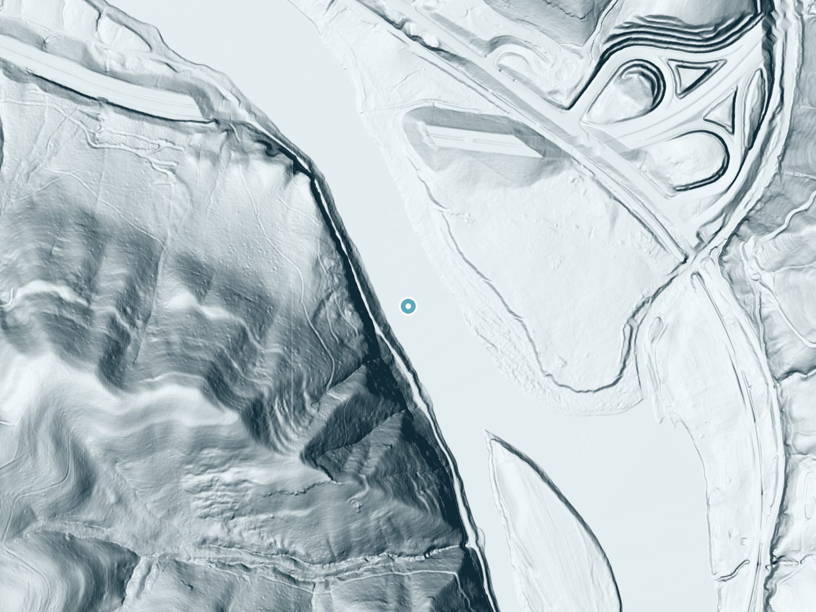 LiDAR bare-earth terrain around Richman Falls near Meadow Bridge, West Virginia, showing about 51 feet of drop, a steep tiered drop, facing northeast