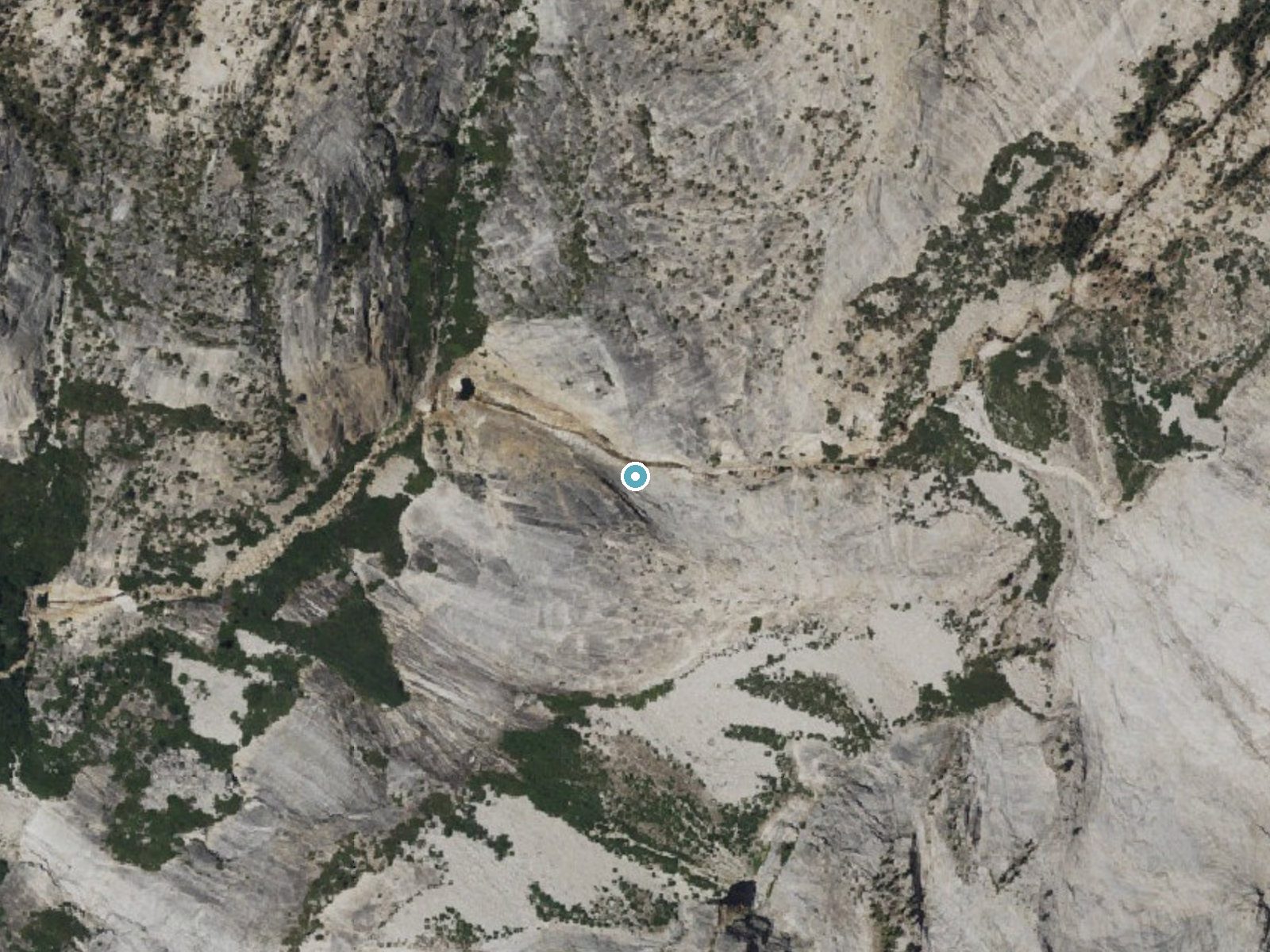 Aerial photo of the same ground around Pywiack Cascade near Yosemite Valley, California, for comparison with the lidar view