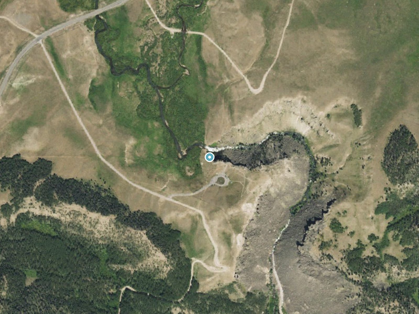 Aerial photo of the same ground around North Clear Creek Falls near City of Creede, Colorado, for comparison with the lidar view