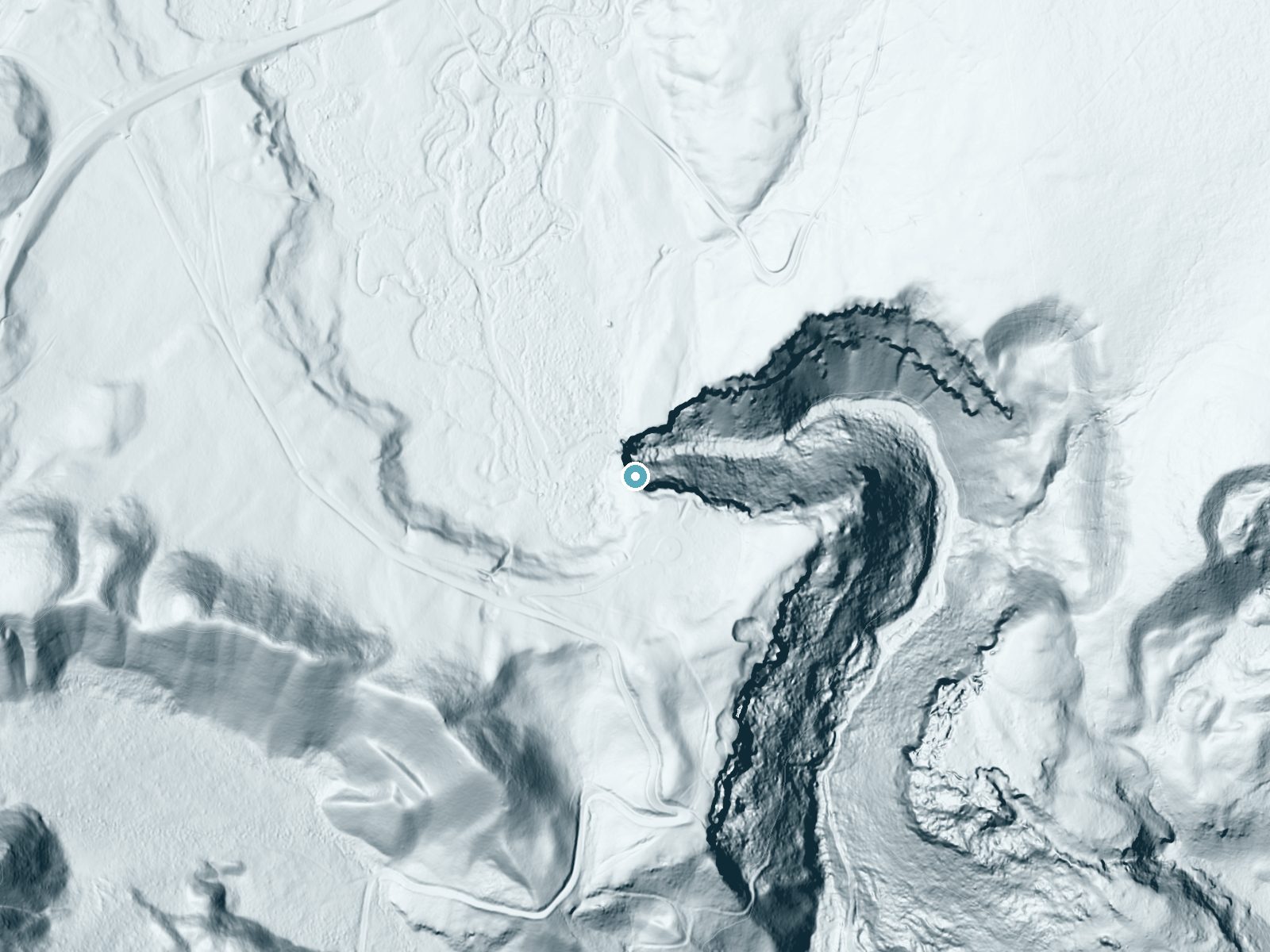 LiDAR bare-earth terrain around North Clear Creek Falls near City of Creede, Colorado, showing about 161 feet of drop, a single sheer drop, facing northeast