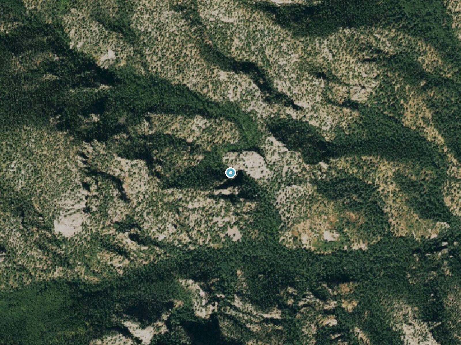 Aerial photo of the same ground around Apache Falls near Rye, Colorado, for comparison with the lidar view