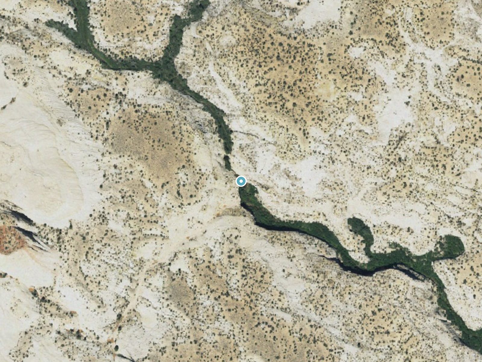 Aerial photo of the same ground around Upper Calf Creek Falls near Boulder, Utah, for comparison with the lidar view