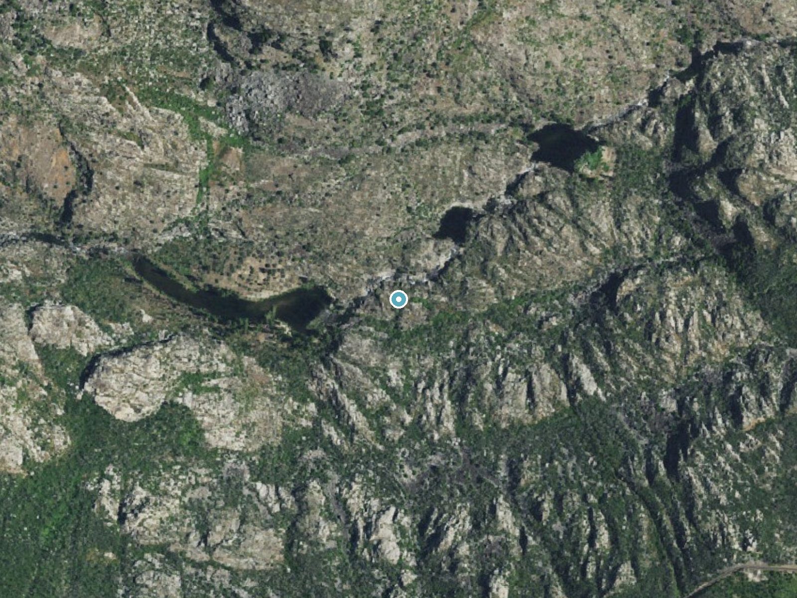 Aerial photo of the same ground around Preston Falls near Pine Mountain Lake, California, for comparison with the lidar view