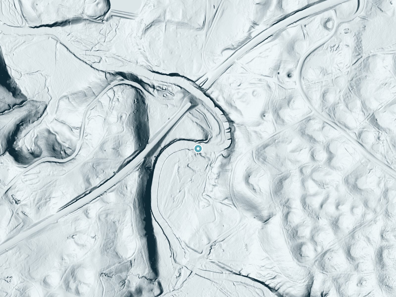 LiDAR bare-earth terrain around The Big Falls near Fort Knox, Kentucky, showing about 43 feet of drop, a long cascade, facing southeast
