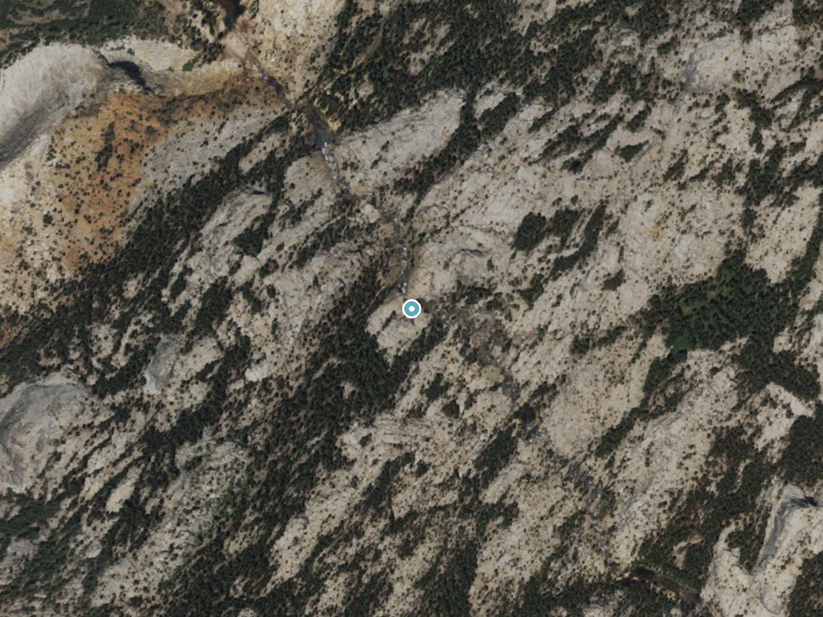 Aerial photo of the same ground around Tuolumne Falls near Yosemite Valley, California, for comparison with the lidar view