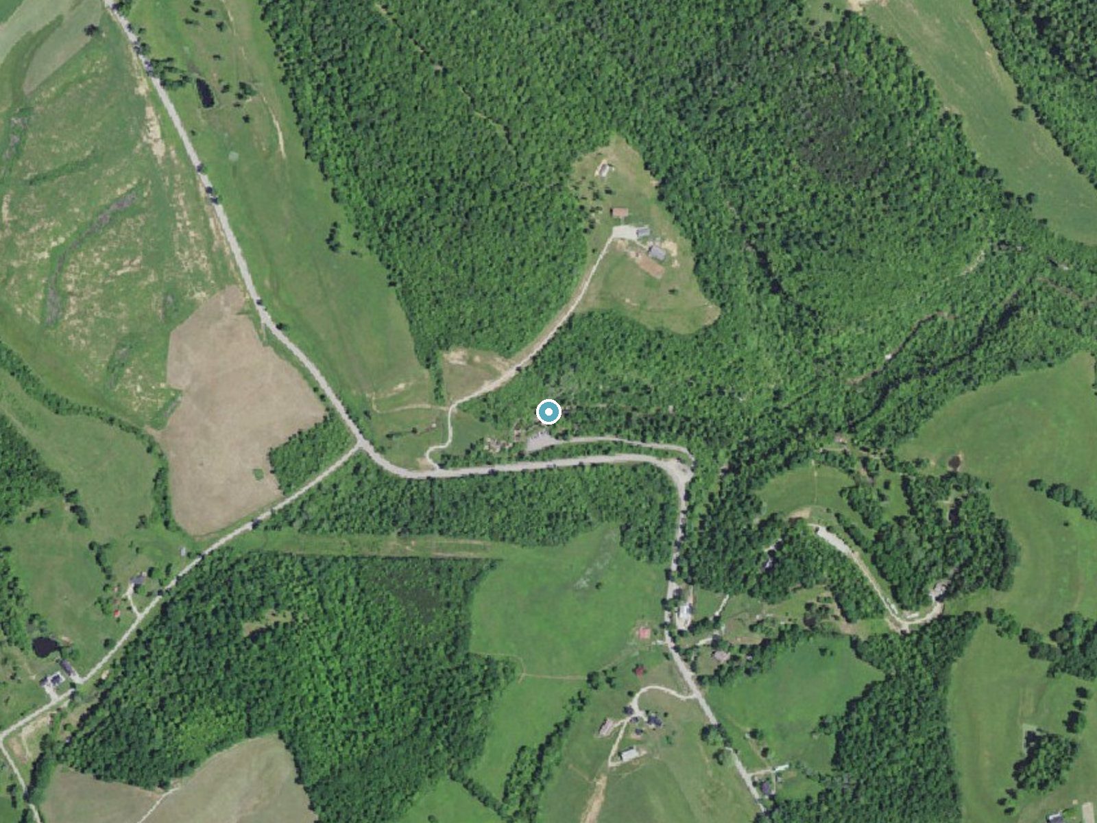 Aerial photo of the same ground around Broken Leg Falls near Ezel, Kentucky, for comparison with the lidar view