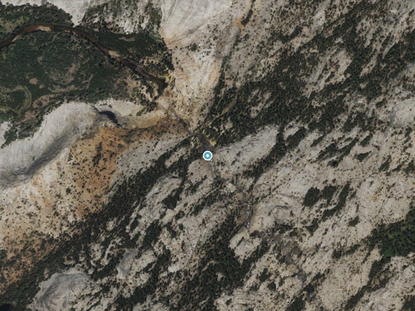 Aerial photo of the same ground around White Cascade near Lee Vining, California, for comparison with the lidar view
