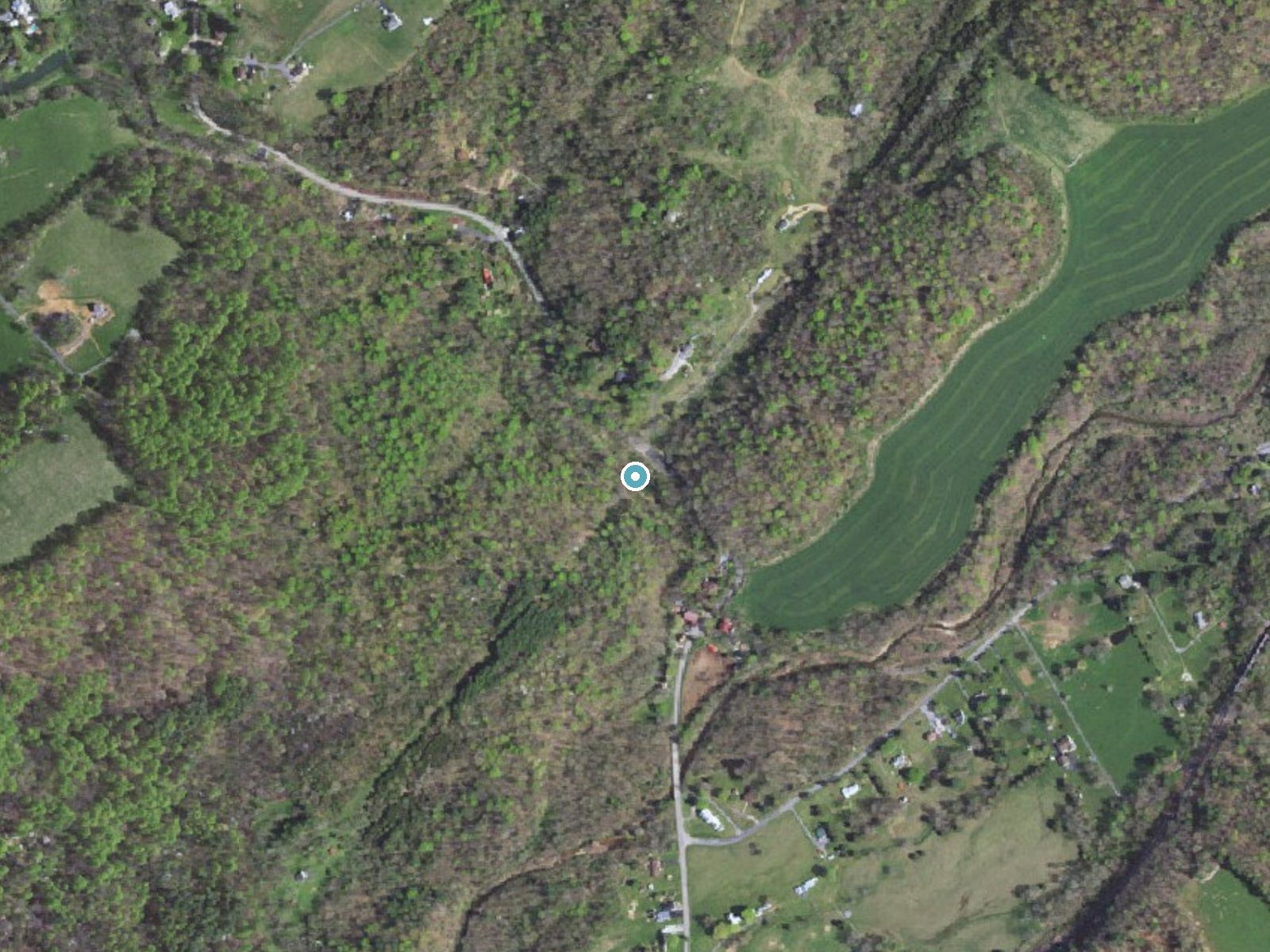 Aerial photo of the same ground around Glenn Falls near Fairfield, Virginia, for comparison with the lidar view