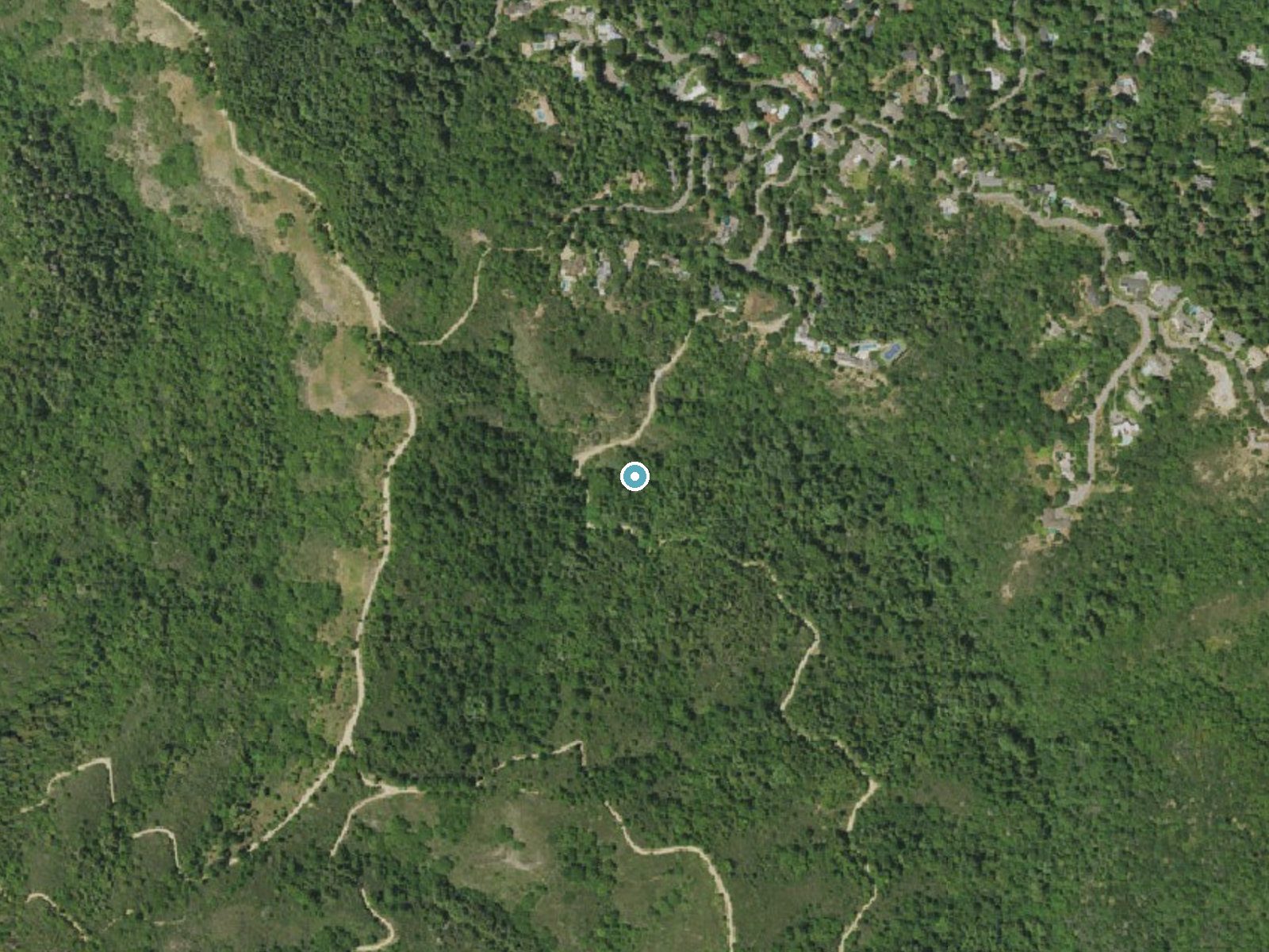 Aerial photo of the same ground around Dawn Falls near Kentfield, California, for comparison with the lidar view