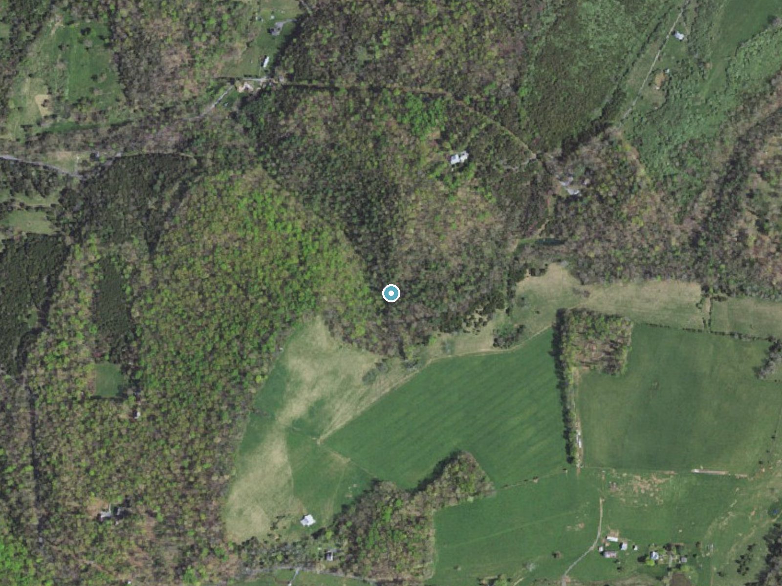 Aerial photo of the same ground around Gibbs Falls near Fairfield, Virginia, for comparison with the lidar view