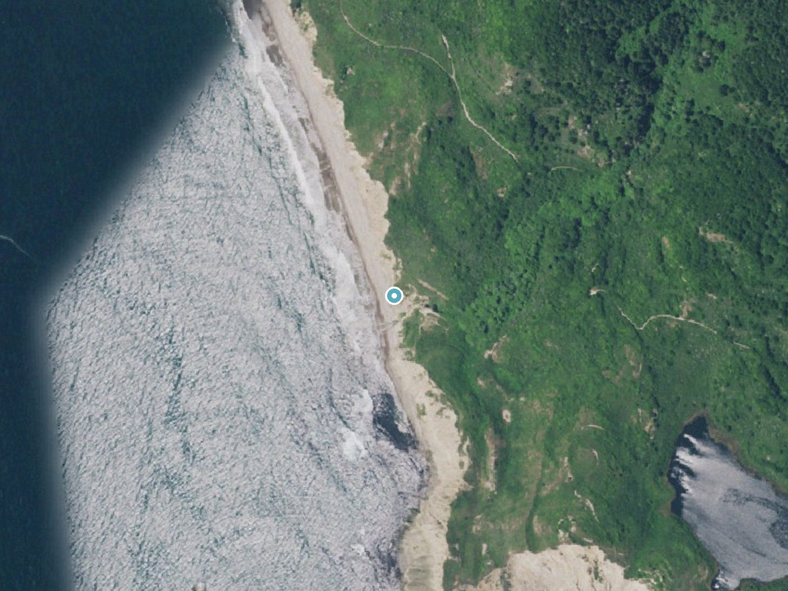 Aerial photo of the same ground around Alamere Falls near Bolinas, California, for comparison with the lidar view