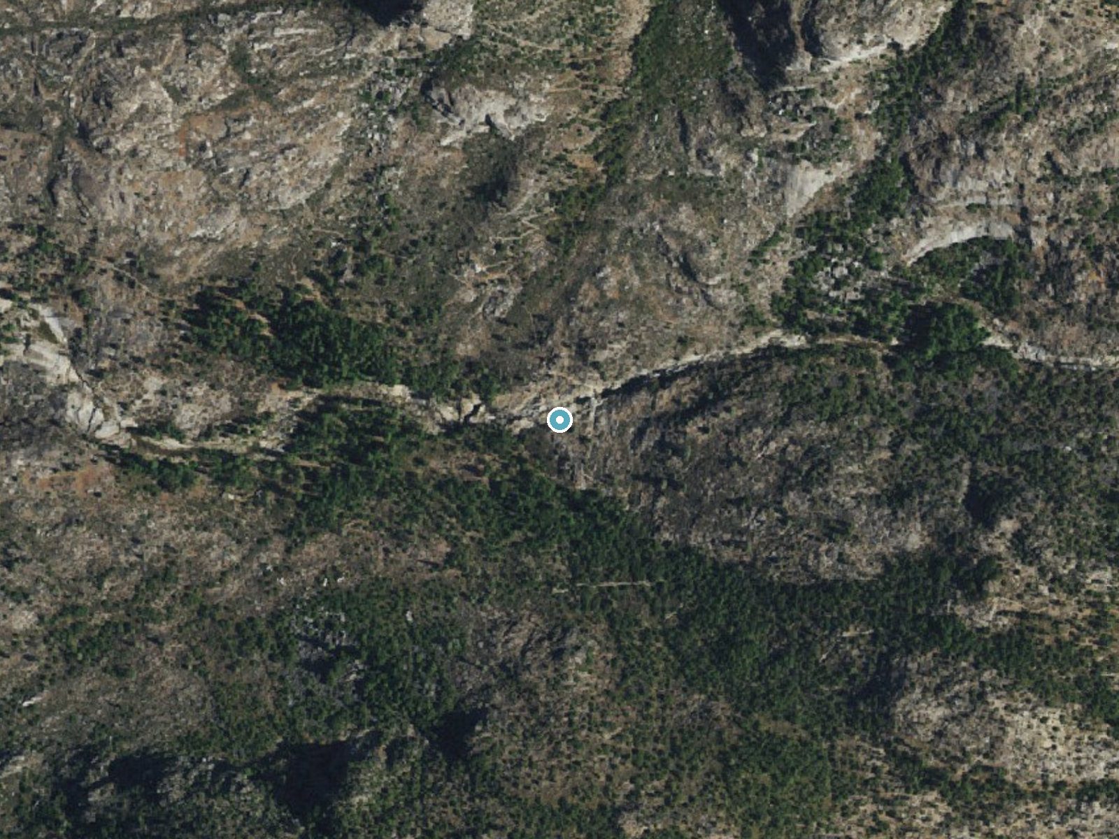 Aerial photo of the same ground around Rancheria Falls near Foresta, California, for comparison with the lidar view