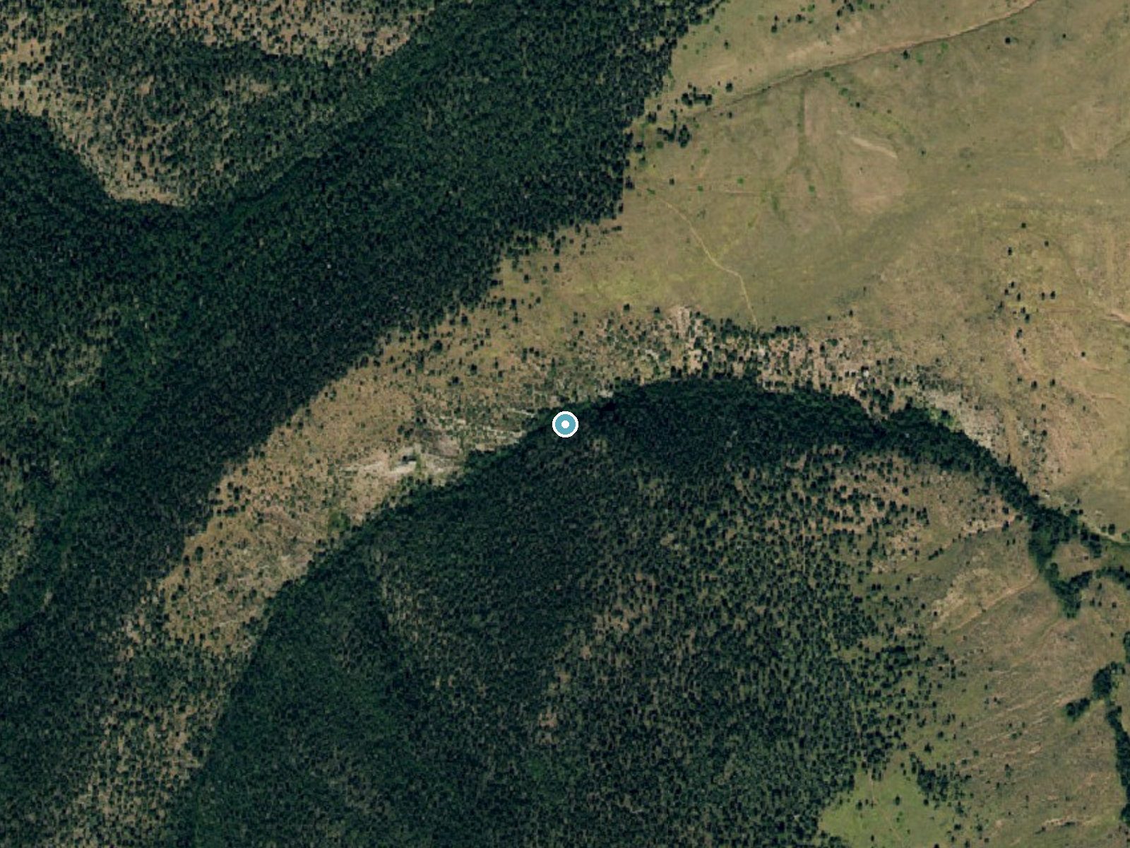 Aerial photo of the same ground around Crystal Falls near Westcliffe, Colorado, for comparison with the lidar view