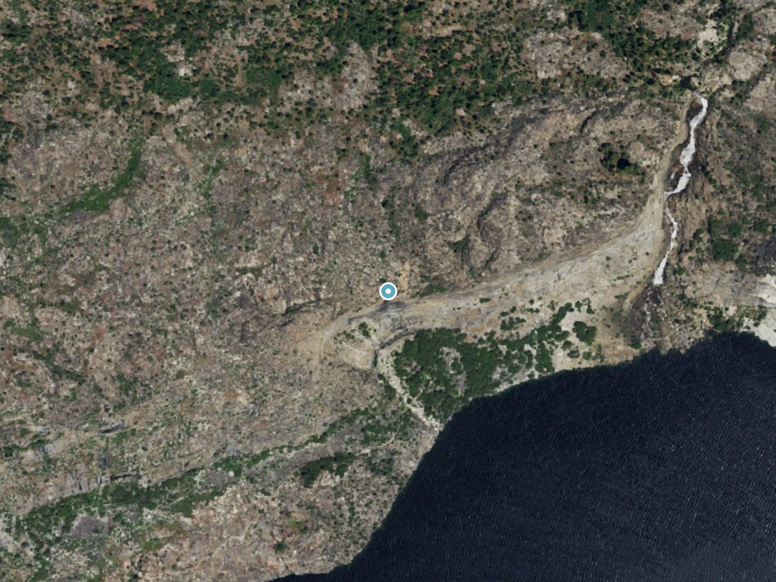 Aerial photo of the same ground around Tueeulala Falls near Foresta, California, for comparison with the lidar view