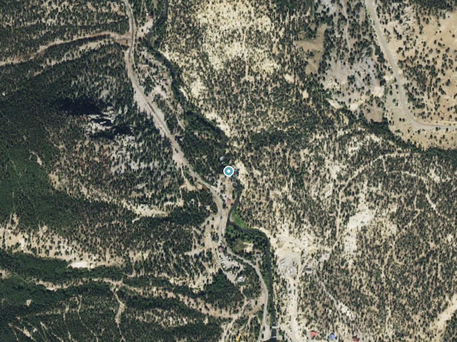 Aerial photo of the same ground around Argenta Falls near Lake City, Colorado, for comparison with the lidar view