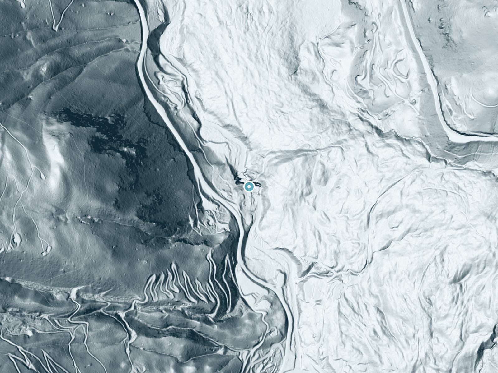LiDAR bare-earth terrain around Argenta Falls near Lake City, Colorado, showing about 144 feet of drop, a steep tiered drop, facing northwest