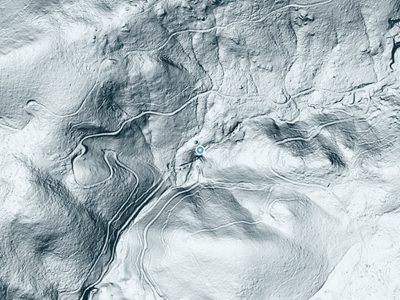 LiDAR terrain view around Jawbone Falls in California, about 115 feet of drop