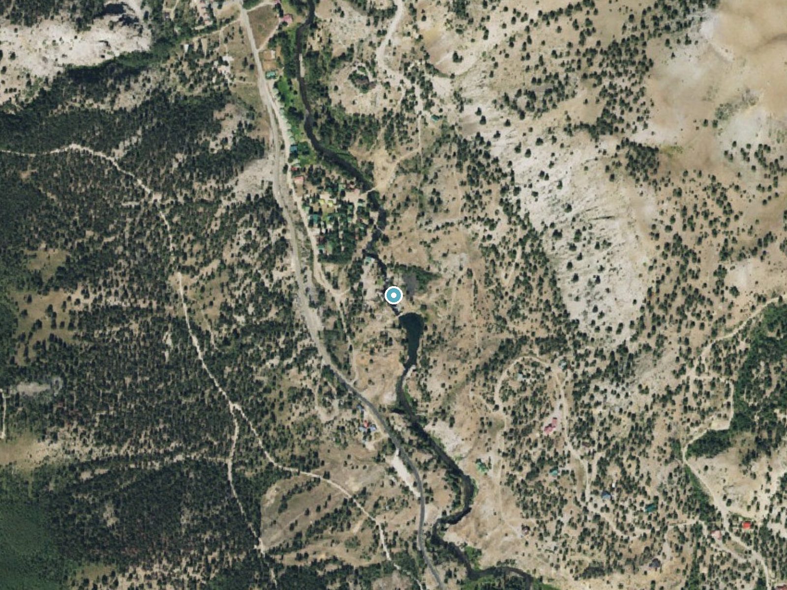 Aerial photo of the same ground around Crooke Falls near Lake City, Colorado, for comparison with the lidar view