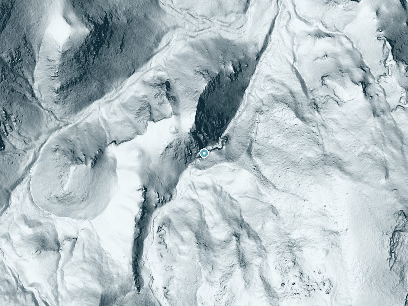 LiDAR bare-earth terrain around Jackson Falls near Tonopah, Nevada, showing about 253 feet of drop, a steep tiered drop, facing east