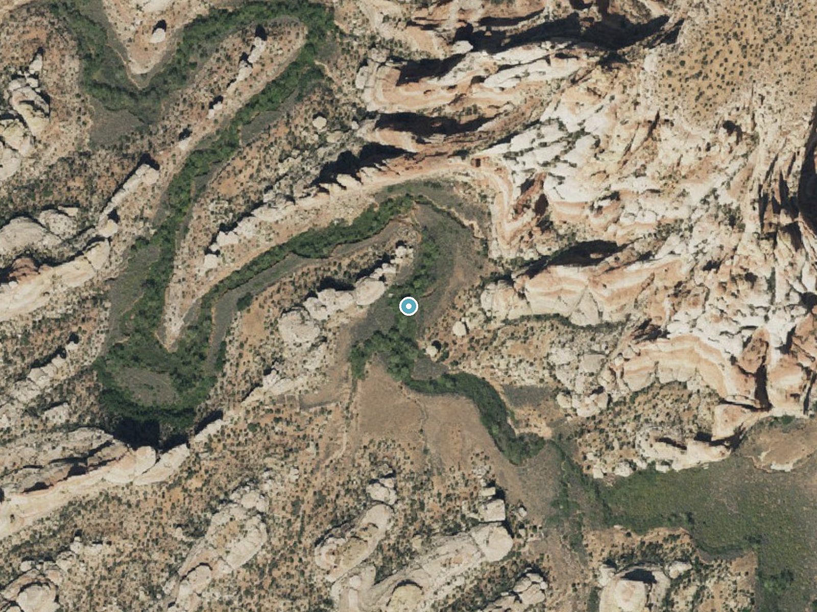 Aerial photo of the same ground around Upper Jump near Monticello, Utah, for comparison with the lidar view