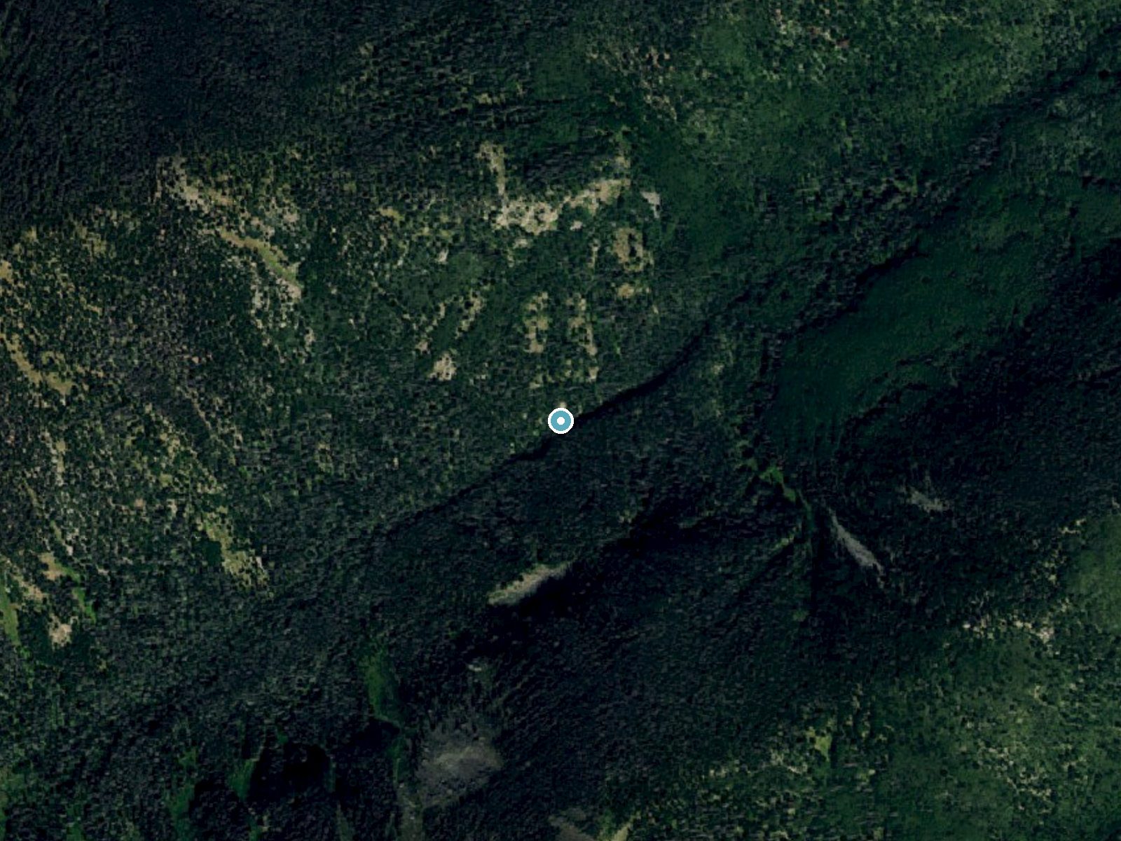 Aerial photo of the same ground around Venable Falls near Crestone, Colorado, for comparison with the lidar view