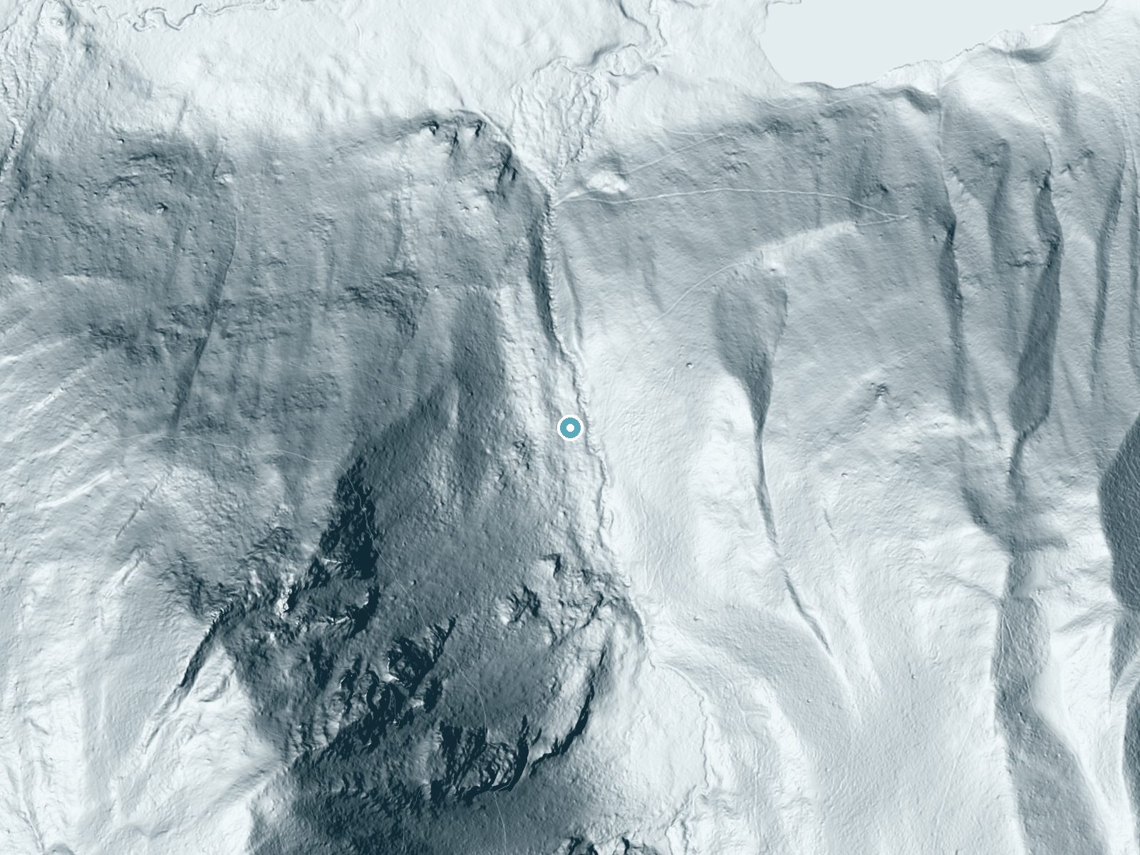LiDAR bare-earth terrain around Horsetail Falls near Twin Lakes, California, showing about 138 feet of drop, a long cascade, facing north
