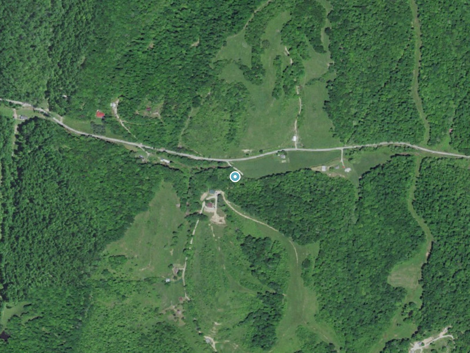 Aerial photo of the same ground around Caney Falls near Blaine, Kentucky, for comparison with the lidar view