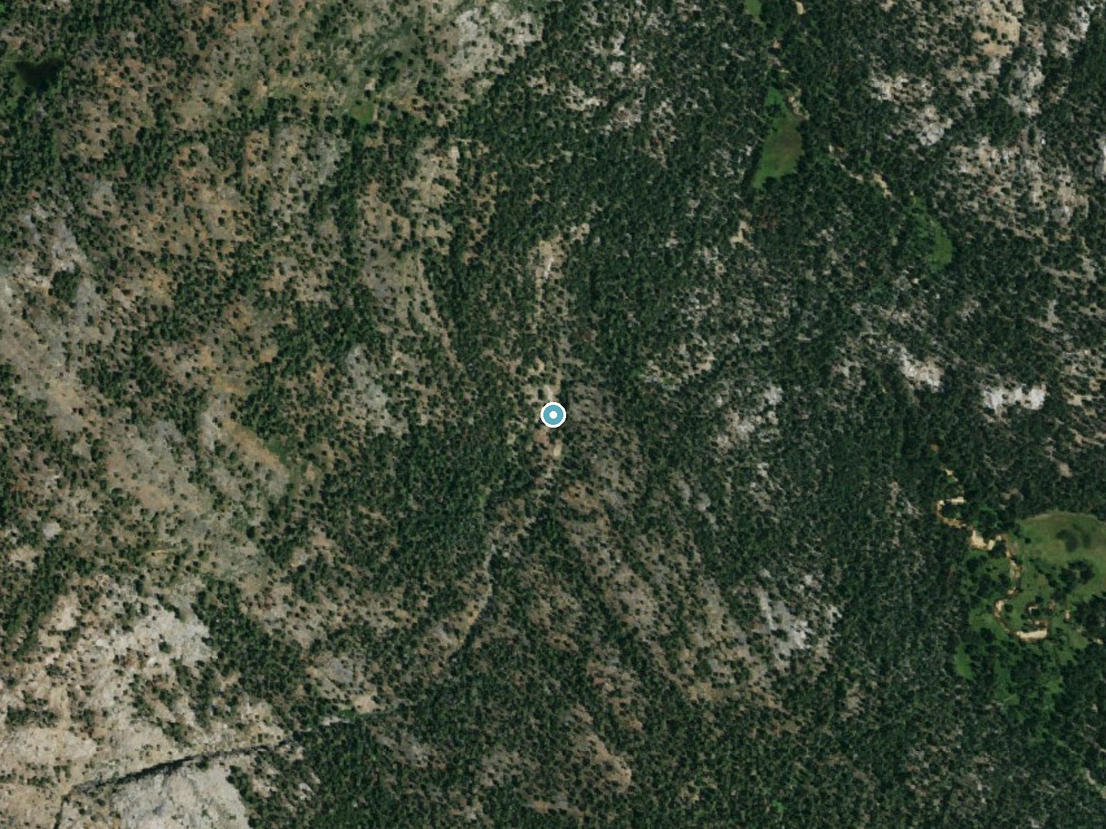 Aerial photo of the same ground around Cascade Falls near Twin Lakes, California, for comparison with the lidar view