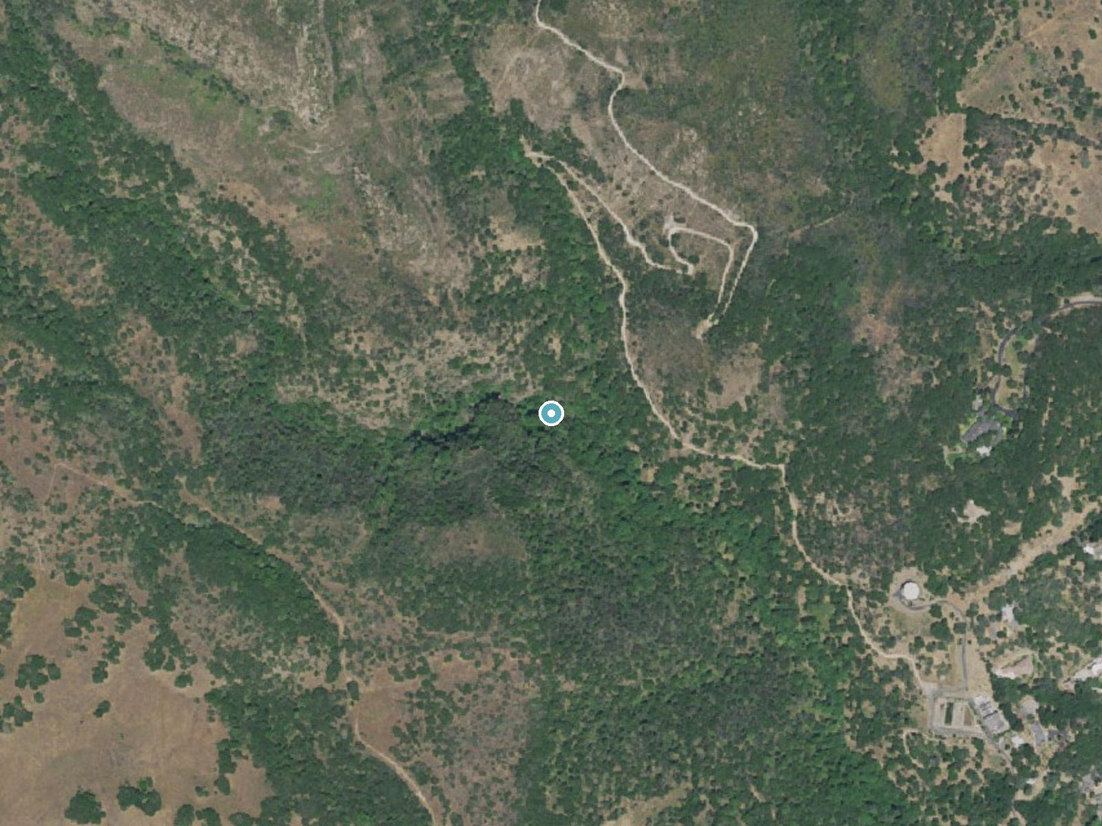 Aerial photo of the same ground around Green Valley Falls near Green Valley, California, for comparison with the lidar view