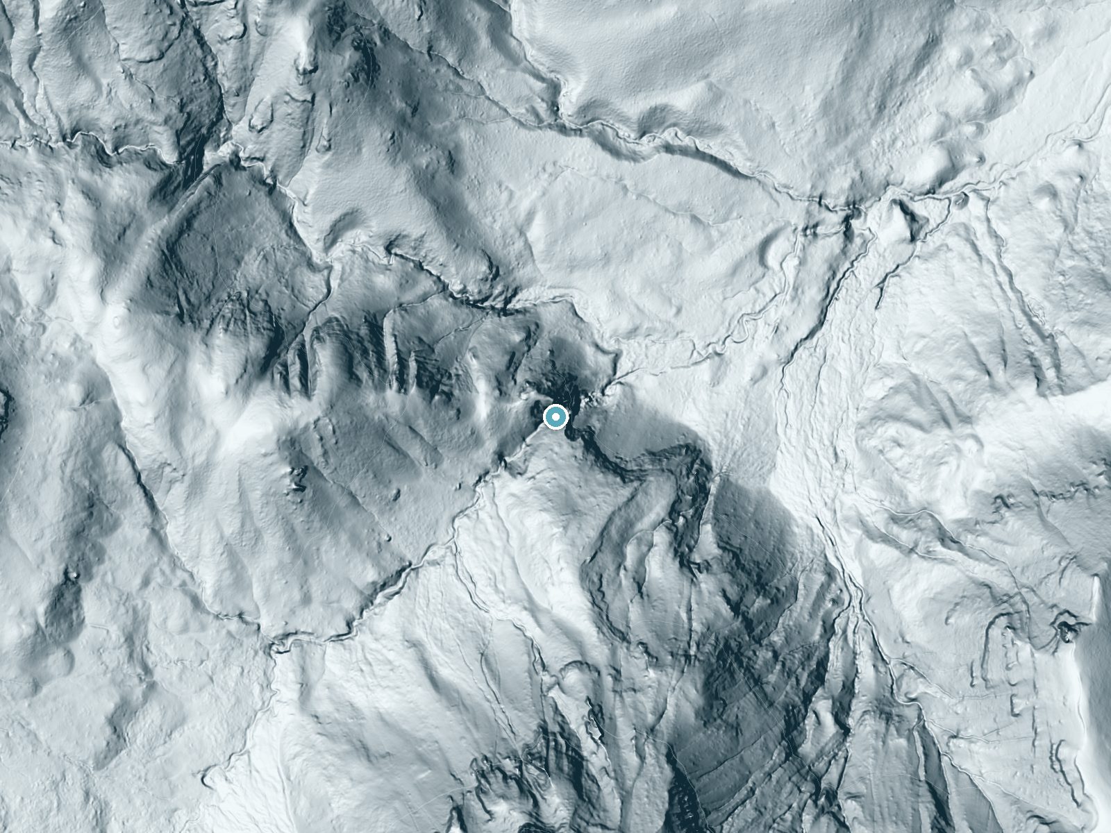 LiDAR bare-earth terrain around Sardine Falls near Walker, California, showing about 270 feet of drop, a steep tiered drop, facing northeast