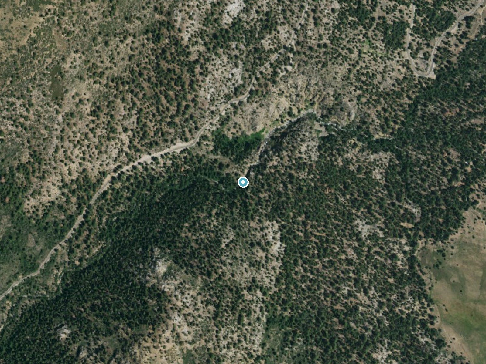 Aerial photo of the same ground around Leavitt Falls near Walker, California, for comparison with the lidar view