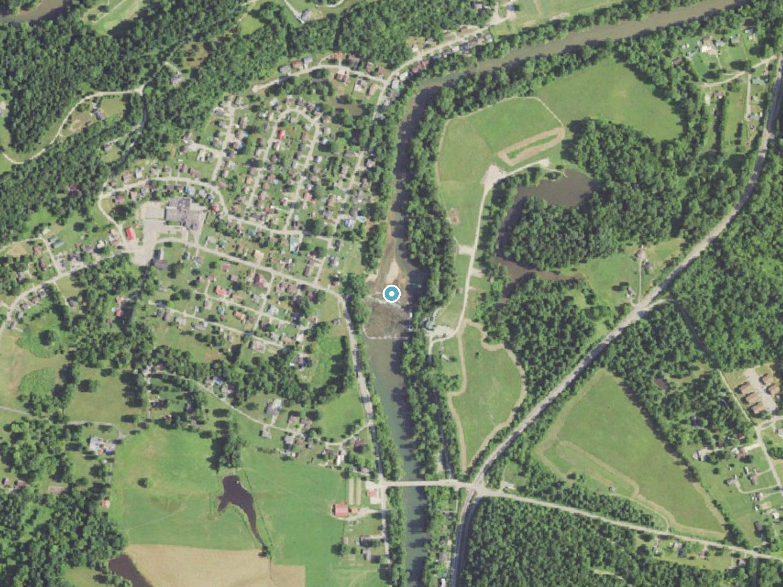 Aerial photo of the same ground around Upper Falls near Tornado, West Virginia, for comparison with the lidar view