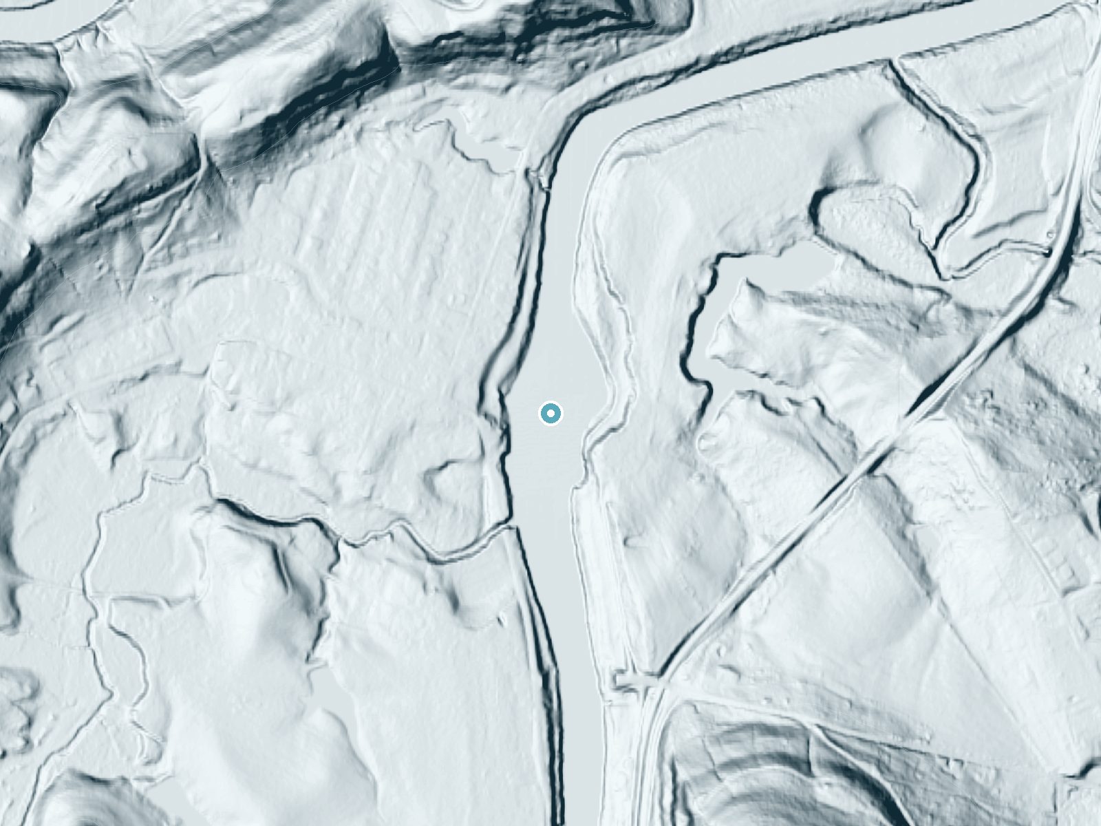 LiDAR bare-earth terrain around Upper Falls near Tornado, West Virginia, showing about 22 feet of drop