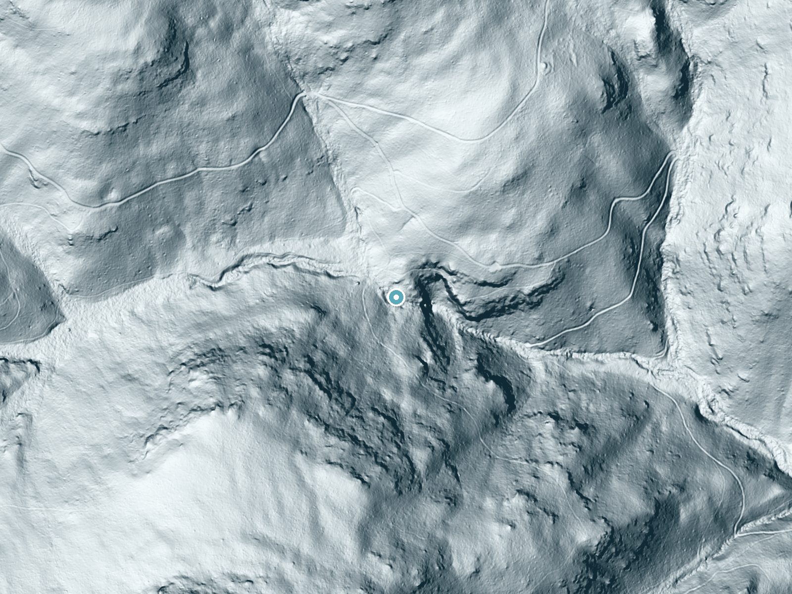 LiDAR bare-earth terrain around South River Falls near Elkton, Virginia, showing about 188 feet of drop, a steep tiered drop, facing east