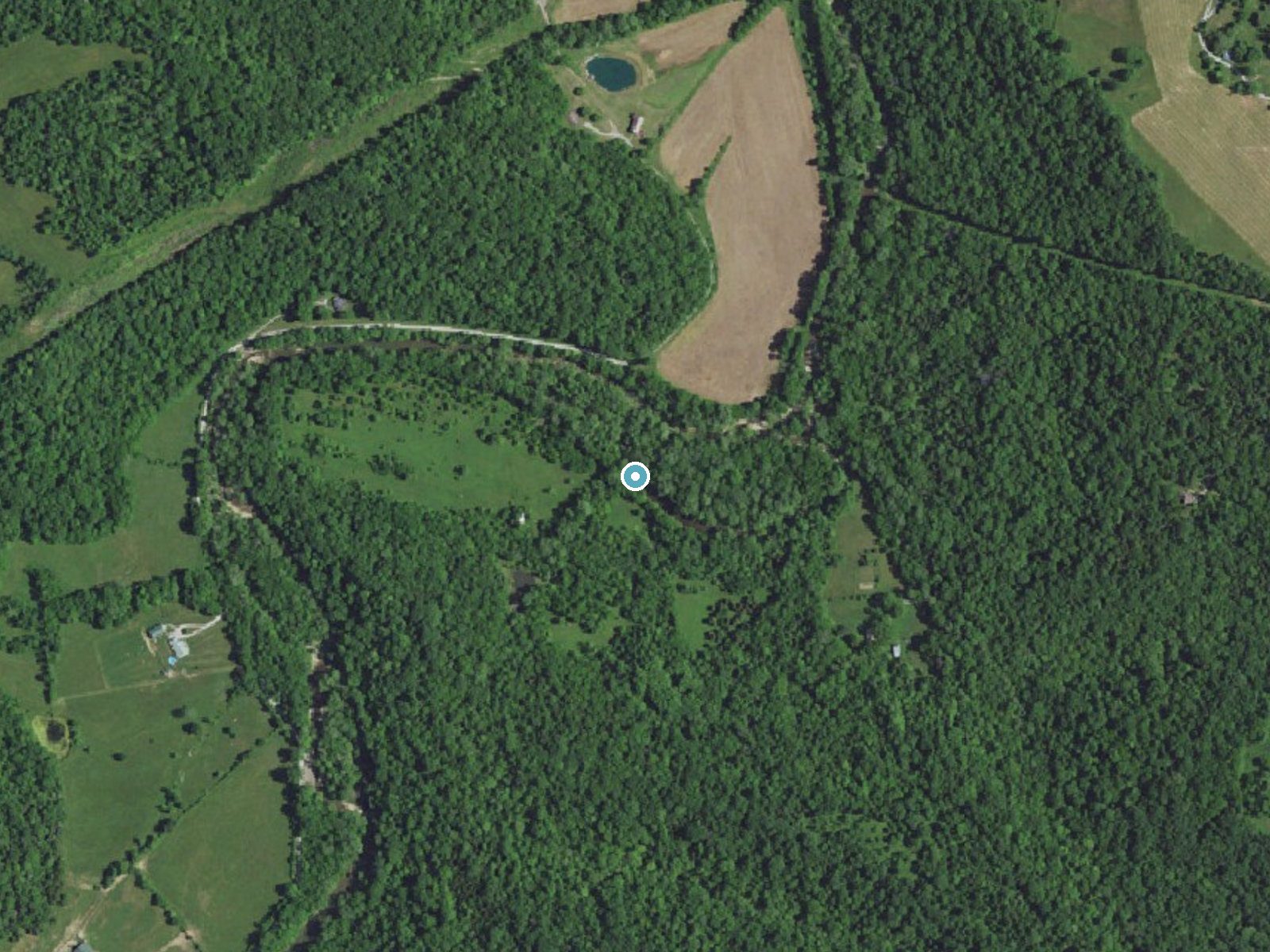 Aerial view of the ground around Drennon Falls near New Castle, Kentucky