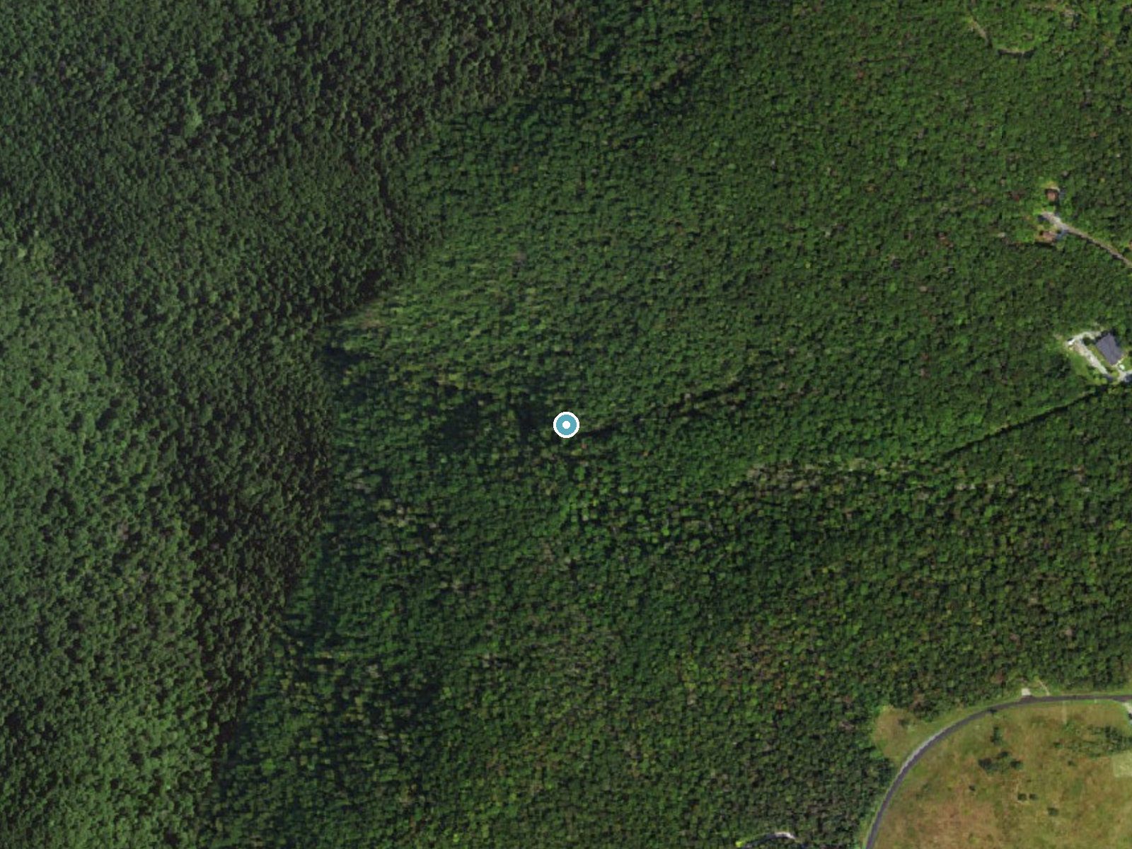Aerial photo of the same ground around Lewis Spring Falls near Stanley, Virginia, for comparison with the lidar view