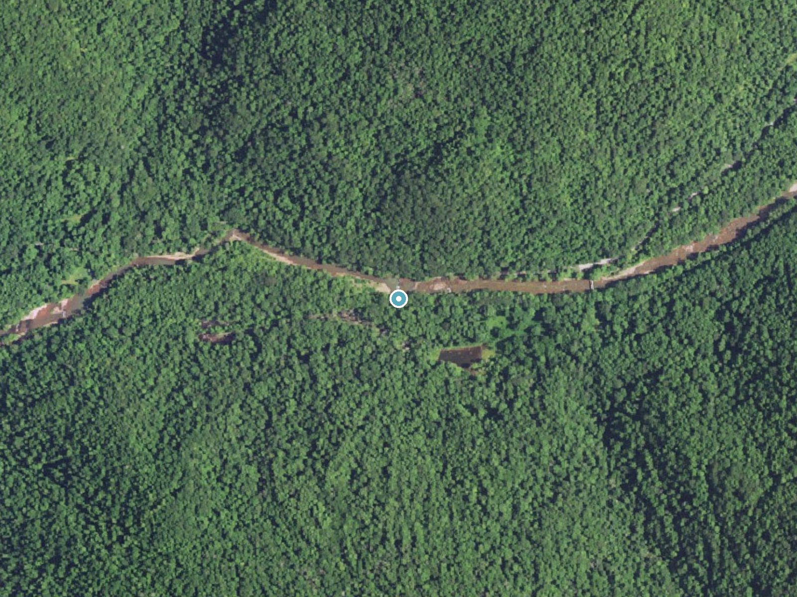 Aerial photo of the same ground around Whitaker Falls near Bergoo, West Virginia, for comparison with the lidar view