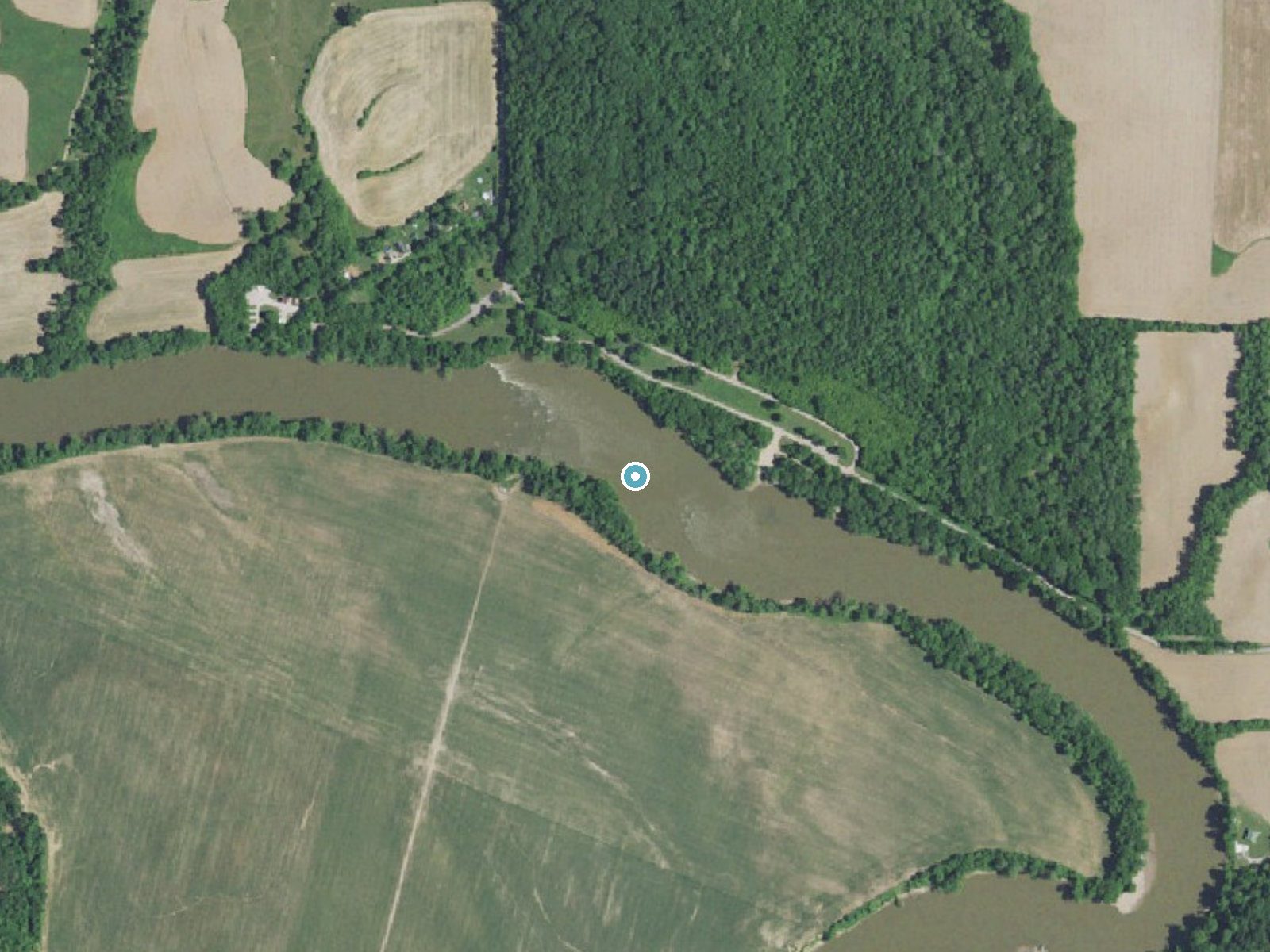 Aerial photo of the same ground around Hindostan Falls near Shoals, Indiana, for comparison with the lidar view