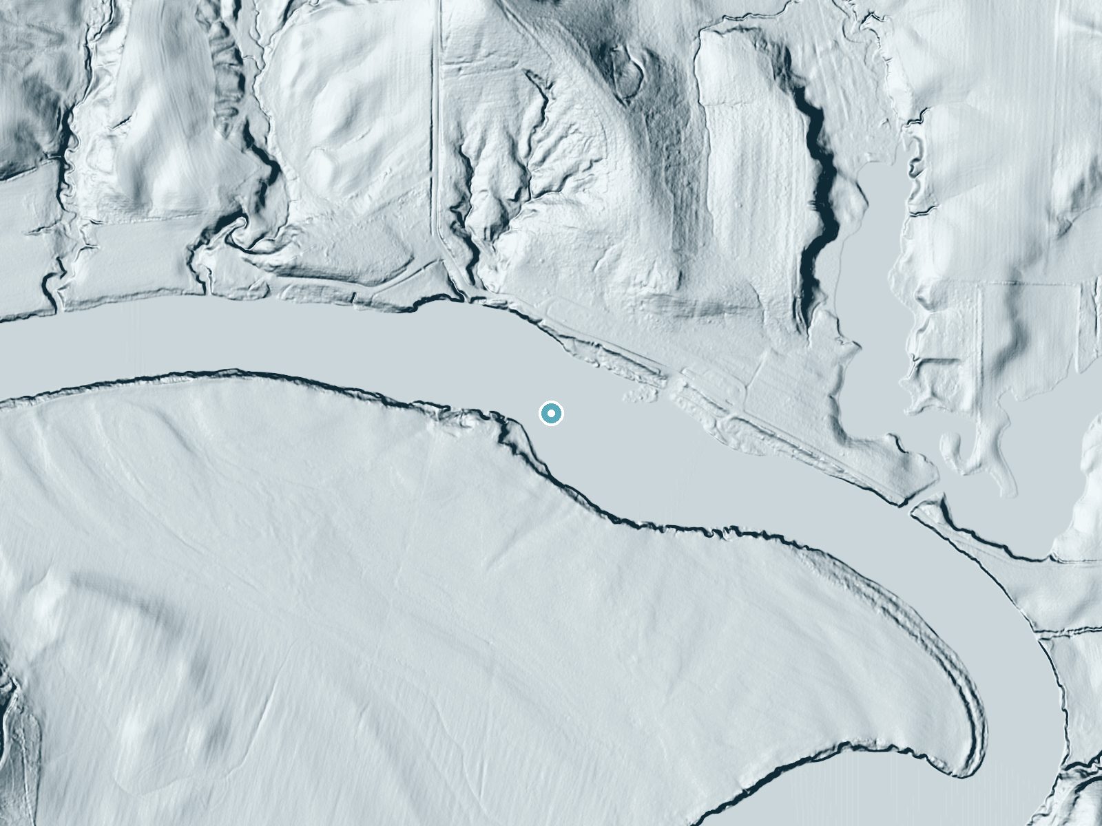 LiDAR bare-earth terrain around Hindostan Falls near Shoals, Indiana, showing about 15 feet of drop
