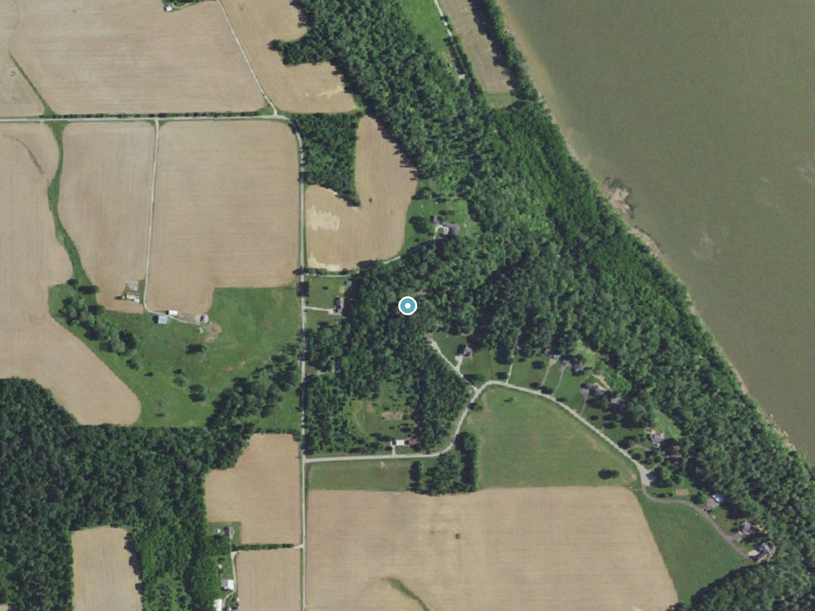 Aerial photo of the same ground around Harts Falls near Hanover, Indiana, for comparison with the lidar view