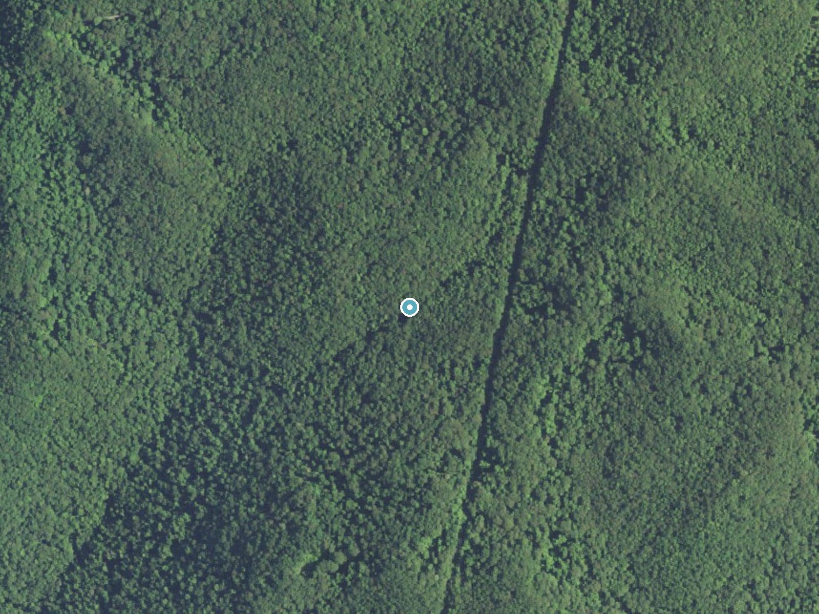 Aerial photo of the same ground around Tecumseh Falls near Pickens, West Virginia, for comparison with the lidar view