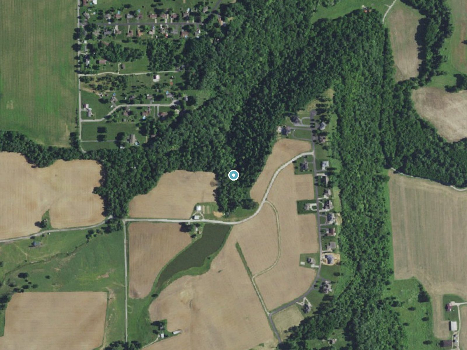 Aerial photo of the same ground around Fremont Falls near Hanover, Indiana, for comparison with the lidar view