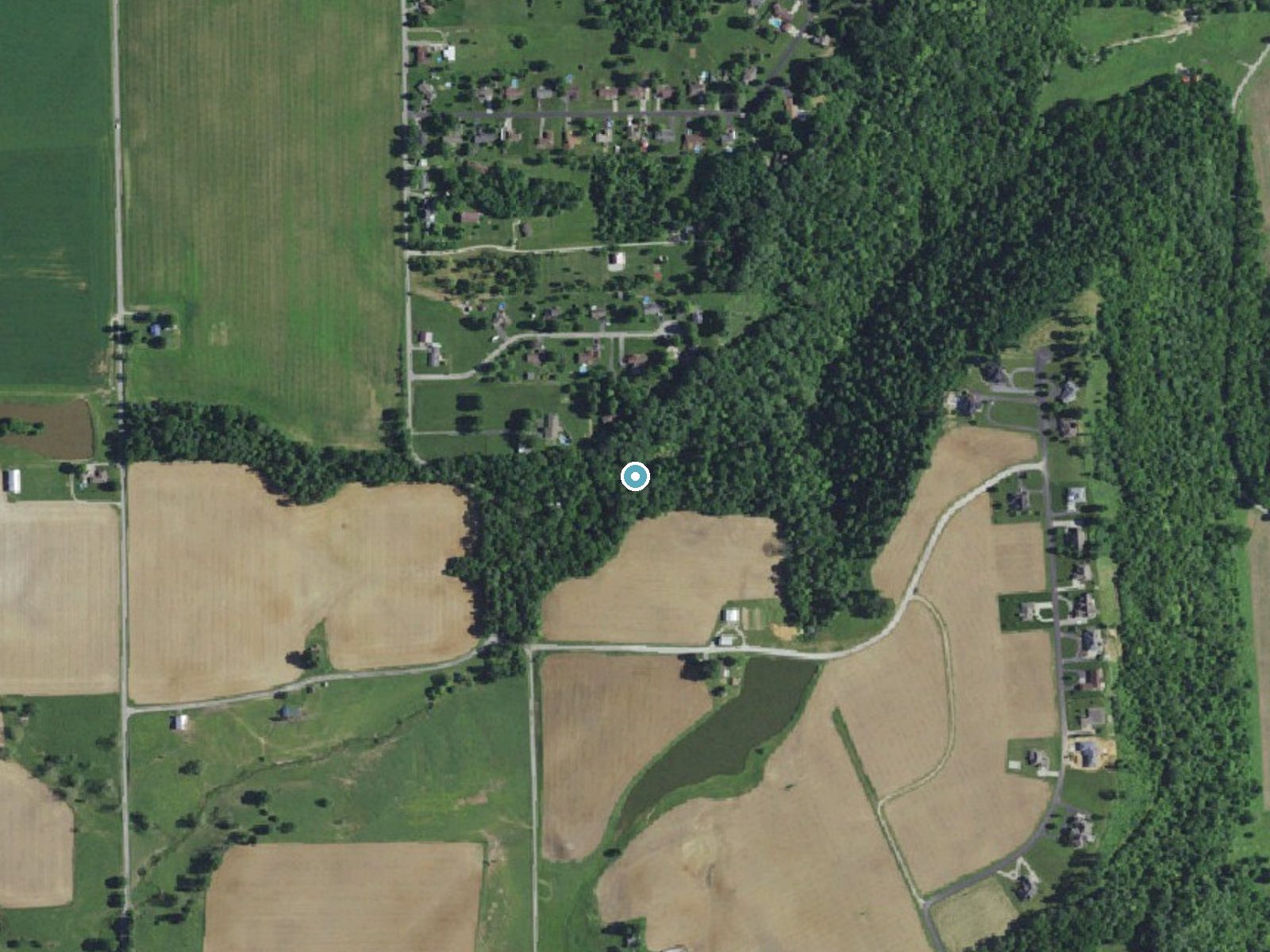 Aerial photo of the same ground around Chain Mill Falls near Hanover, Indiana, for comparison with the lidar view