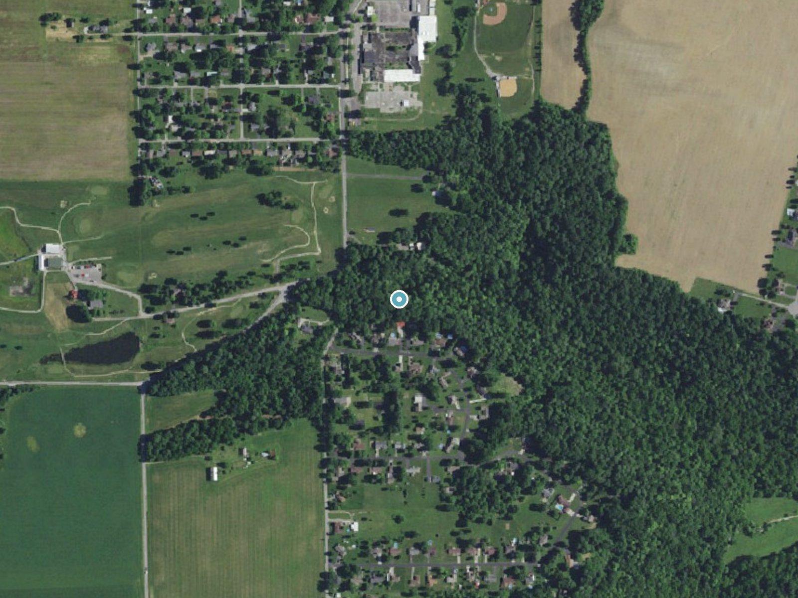Aerial photo of the same ground around Butler Falls near Hanover, Indiana, for comparison with the lidar view