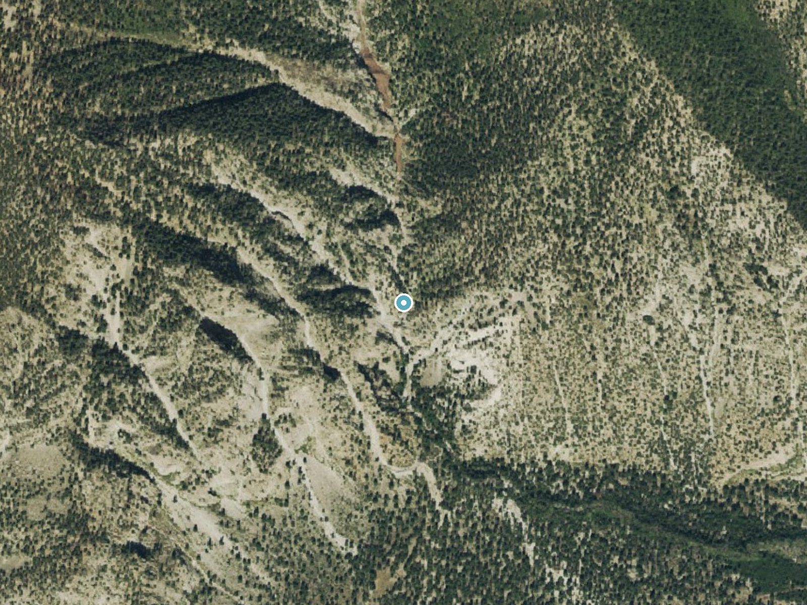 Aerial photo of the same ground around Agnes Vaille Falls near Nathrop, Colorado, for comparison with the lidar view