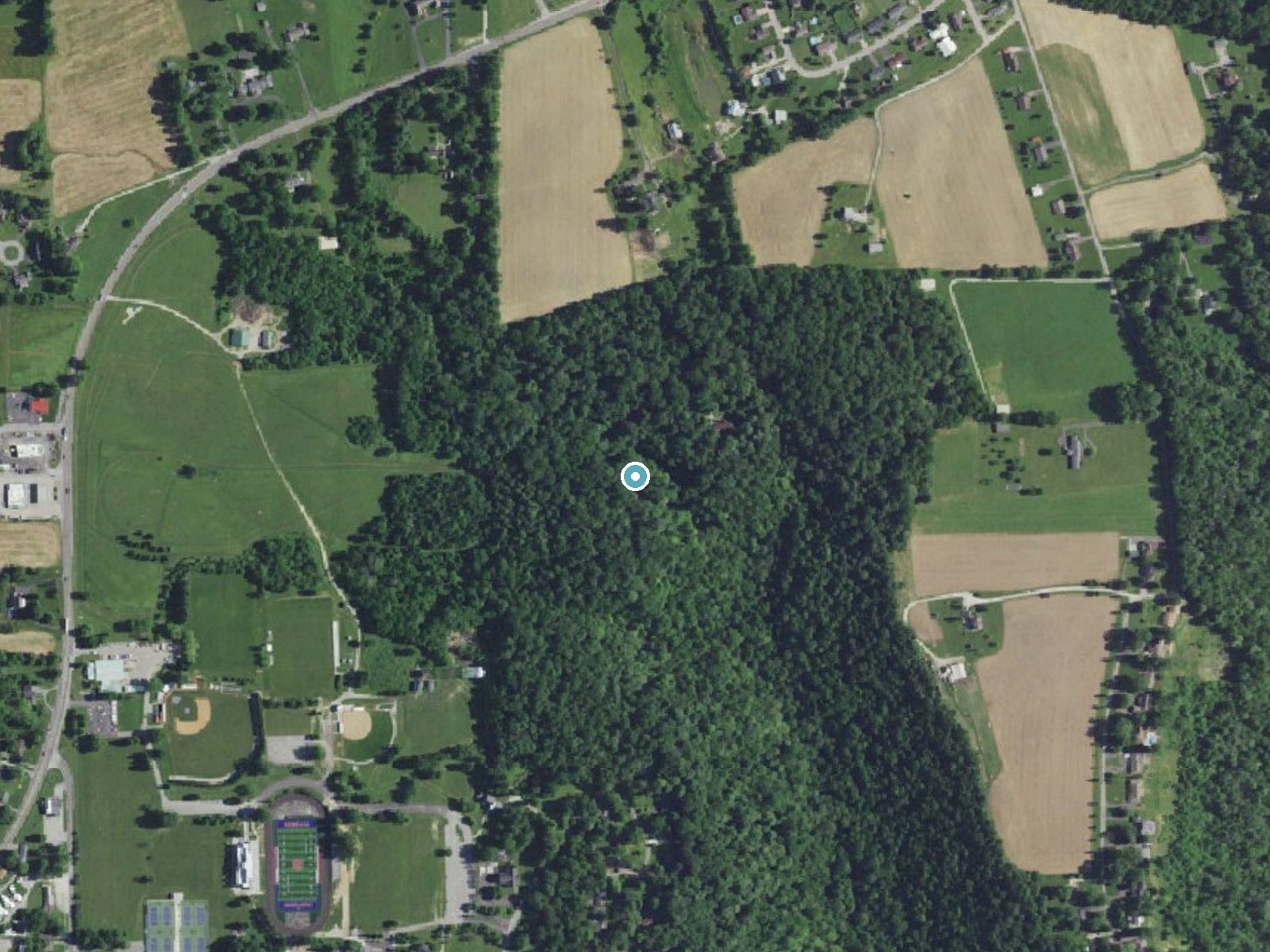 Aerial photo of the same ground around Deadman Falls near Hanover, Indiana, for comparison with the lidar view