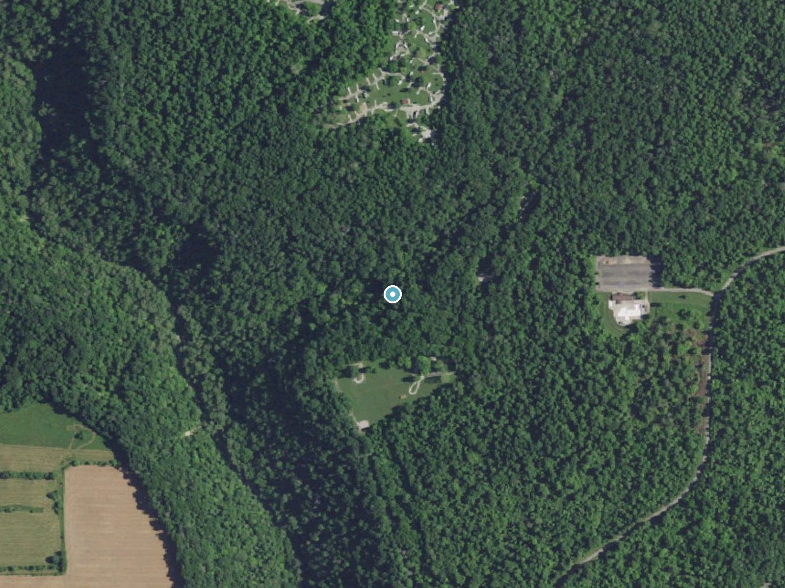 Aerial photo of the same ground around Hoffman Falls near Madison, Indiana, for comparison with the lidar view